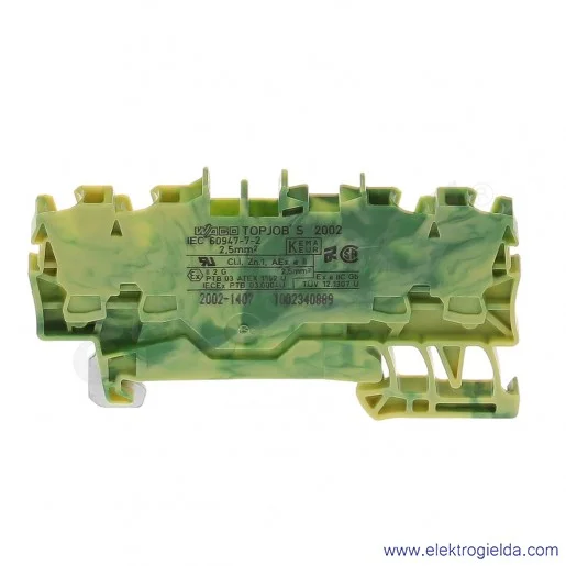 Złączka sprężynowa  2002-1407 2,5mm2 4-przewodowa, ochronna żółto-zielona PE TopJob S