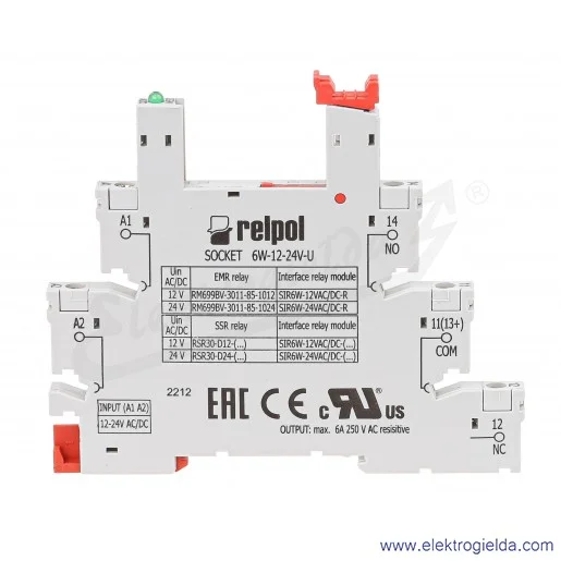 Gniazdo z zaciskami śrubowymi 2615817 6W-12-24V-U do przekaźników RM699BV i RSR30, montaż DIN Gniazdo z zaciskami śrubowymi 2615817 6W-12-24V-U do przekaźników RM699BV i RSR30, montaż DIN
