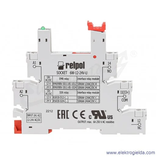 Gniazdo z zaciskami śrubowymi 2615817 6W-12-24V-U do przekaźników RM699BV i RSR30, montaż DIN Gniazdo z zaciskami śrubowymi 2615817 6W-12-24V-U do przekaźników RM699BV i RSR30, montaż DIN