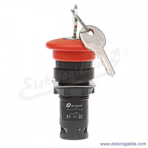 XB7NS9445 Przycisk grzybkowy STOP bezpieczeństwa czerwony 1NO+1NC odryglowywany kluczem XB7NS9445 Przycisk grzybkowy STOP bezpieczeństwa czerwony 1NO+1NC odryglowywany kluczem
