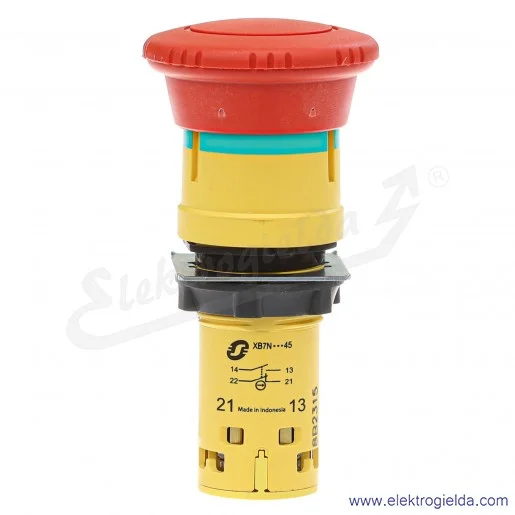 XB7NS8445 Przycisk grzybkowy STOP bezpieczeństwa czerwony 1NO+1NC odryglowywany przez obrót XB7NS8445 Przycisk grzybkowy STOP bezpieczeństwa czerwony 1NO+1NC odryglowywany przez obrót