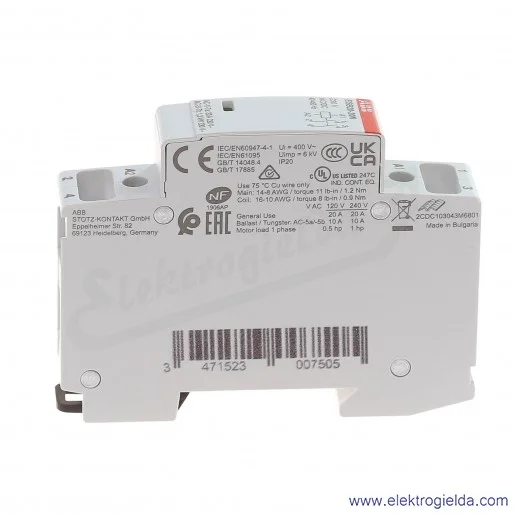 Stycznik modułowy ESB20-20N-06 20A 2NO 230V AC/DC Stycznik modułowy ESB20-20N-06 20A 2NO 230V AC/DC