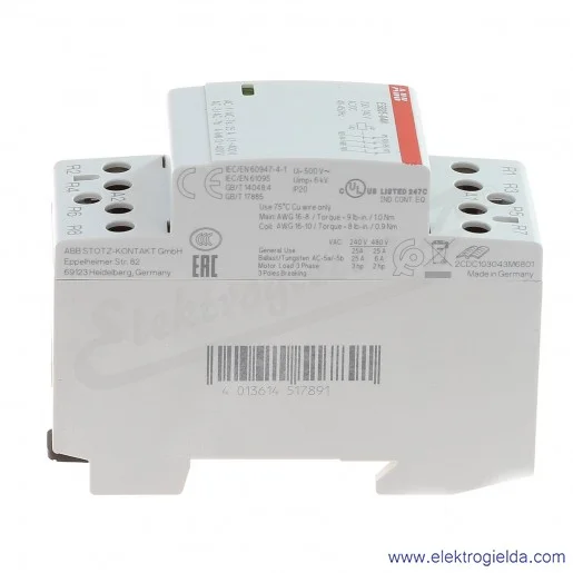 Stycznik modułowy ESB25-04N-06 25A 4NC 230V AC/DC Stycznik modułowy ESB25-04N-06 25A 4NC 230V AC/DC