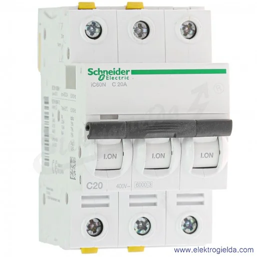 Wyłącznik nadprądowy iC60N-C20-3 C 20A 3-biegunowy Wyłącznik nadprądowy iC60N-C20-3 C 20A 3-biegunowy