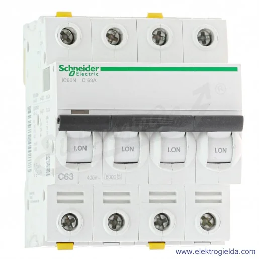 Wyłącznik nadprądowy iC60N-C63-4 C 63A 4-biegunowy Wyłącznik nadprądowy iC60N-C63-4 C 63A 4-biegunowy