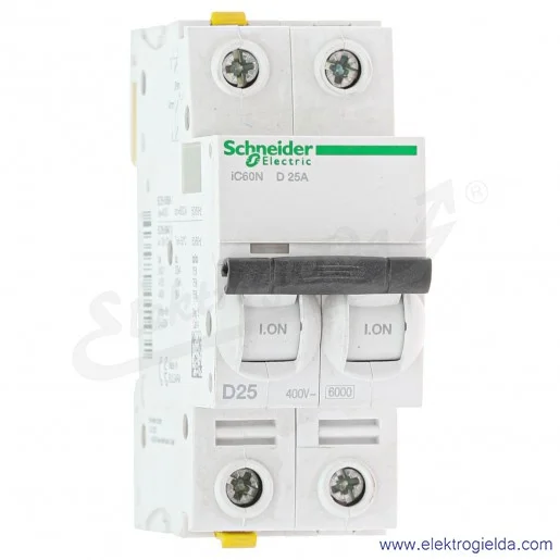 Wyłącznik nadprądowy iC60N-D25-2 D 25A 2-biegunowy Wyłącznik nadprądowy iC60N-D25-2 D 25A 2-biegunowy