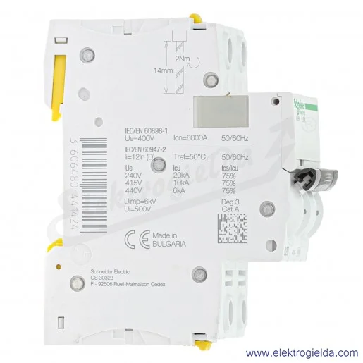 Wyłącznik nadprądowy iC60N-D20-2 D 20A 2-biegunowy Wyłącznik nadprądowy iC60N-D20-2 D 20A 2-biegunowy