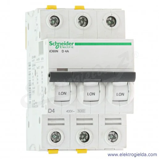 Wyłącznik nadprądowy iC60N-D4-3 D 4A 3-biegunowy Wyłącznik nadprądowy iC60N-D4-3 D 4A 3-biegunowy