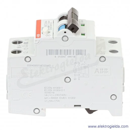 Wyłącznik różnicowo-nadprądowy 2CSR255180R1105, DS201 B10 A30, 2P, 10A, B 0,03A, typ A Wyłącznik różnicowo-nadprądowy 2CSR255180R1105, DS201 B10 A30, 2P, 10A, B 0,03A, typ A