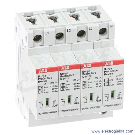 Ogranicznik przepięć 2CTB815710R2300, OVR T1-T2 4L 12.5-275s P QS, 4P, 230..400VAC, 80kA, montaż DIN Ogranicznik przepięć 2CTB815710R2300, OVR T1-T2 4L 12.5-275s P QS, 4P, 230..400VAC, 80kA, montaż DIN