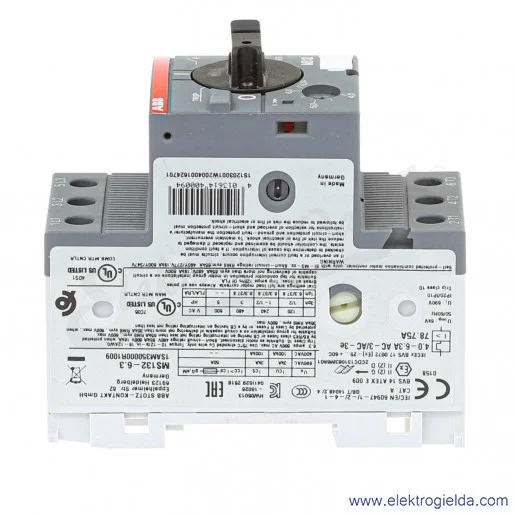 Wyłącznik silnikowy MS132-6.3 Termomagnetyczny 4.0-6.3A 3P 2.2kW Wyłącznik silnikowy MS132-6.3 Termomagnetyczny 4.0-6.3A 3P 2.2kW