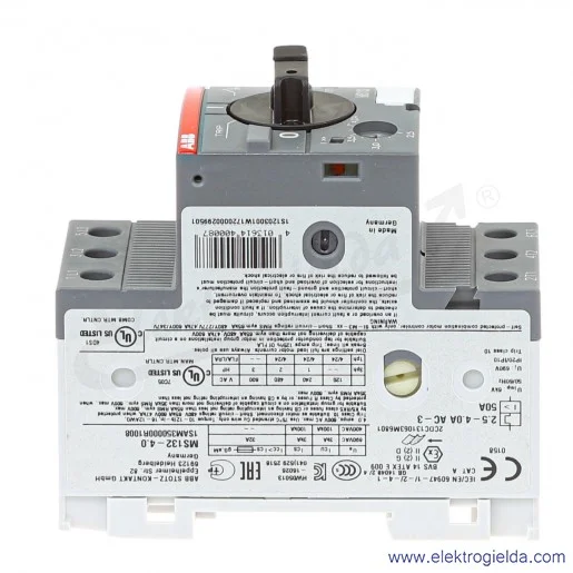 Wyłącznik silnikowy MS132-4.0 Termomagnetyczny 2.5-4.0A 3P 1.5kW Wyłącznik silnikowy MS132-4.0 Termomagnetyczny 2.5-4.0A 3P 1.5kW