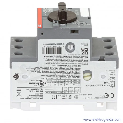 Wyłącznik silnikowy MS116-0.63 Termomagnetyczny 0.4-0.63A 3P 0.18kW Wyłącznik silnikowy MS116-0.63 Termomagnetyczny 0.4-0.63A 3P 0.18kW