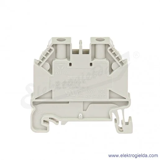 Złączka przelotowa WT 4, jednotorowa, szara, szerokość 6mm, montaż TS-35 Złączka przelotowa WT 4, jednotorowa, szara, szerokość 6mm, montaż TS-35