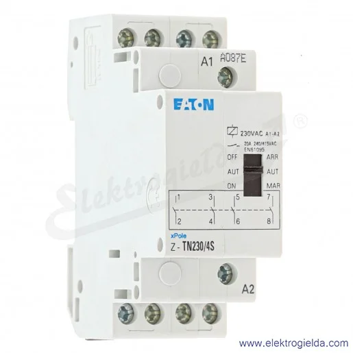 Stycznik modułowy 265579, Z-TN230/4S, 20A, 4NO, 230VAC, OFF-AUTO-ON Stycznik modułowy 265579, Z-TN230/4S, 20A, 4NO, 230VAC, OFF-AUTO-ON