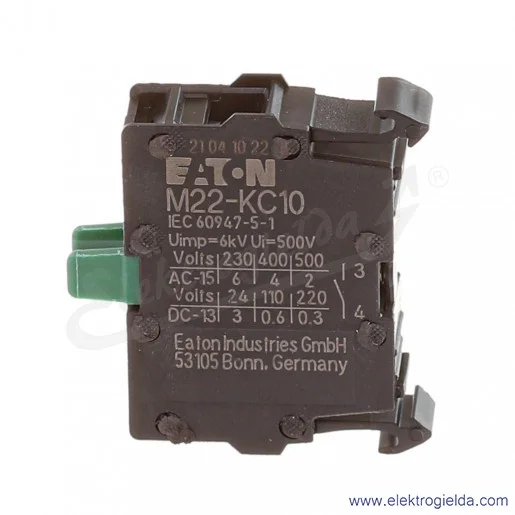 Styk pomocniczy 216380, M22-KC10, 1NO, 6A, do kasety Styk pomocniczy 216380, M22-KC10, 1NO, 6A, do kasety