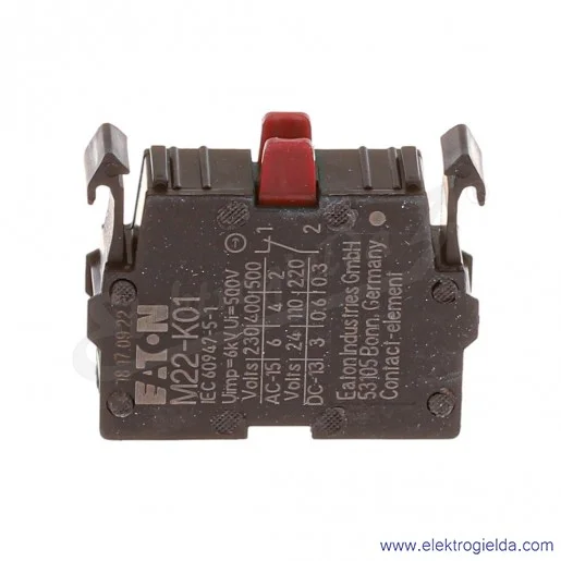 Styk pomocniczy 216378, M22-K01, 1NC, 6A, montaż czołowy Styk pomocniczy 216378, M22-K01, 1NC, 6A, montaż czołowy