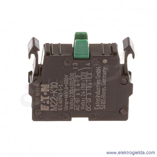 Styk pomocniczy 216376, M22-K10, 1NO, 6A, montaż czołowy Styk pomocniczy 216376, M22-K10, 1NO, 6A, montaż czołowy