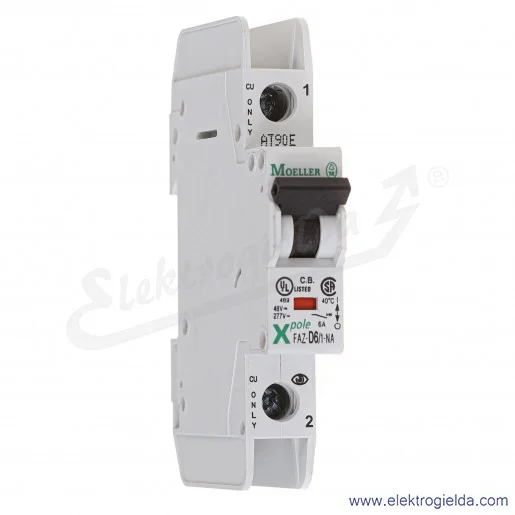 Wyłącznik nadprądowy 102104, FAZ-D6/1-NA, 1P, typ D, 6A, 15kA, 400VAC Wyłącznik nadprądowy 102104, FAZ-D6/1-NA, 1P, typ D, 6A, 15kA, 400VAC