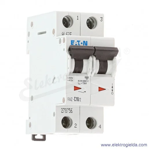 Wyłącznik nadprądowy 278756, FAZ-C10/2, 2P, typ C, 10A, 400VAC Wyłącznik nadprądowy 278756, FAZ-C10/2, 2P, typ C, 10A, 400VAC