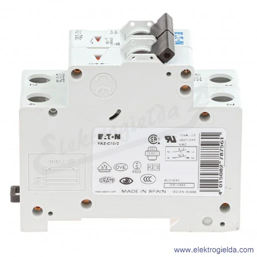 Wyłącznik nadprądowy 278756, FAZ-C10/2, 2P, typ C, 10A, 400VAC Wyłącznik nadprądowy 278756, FAZ-C10/2, 2P, typ C, 10A, 400VAC