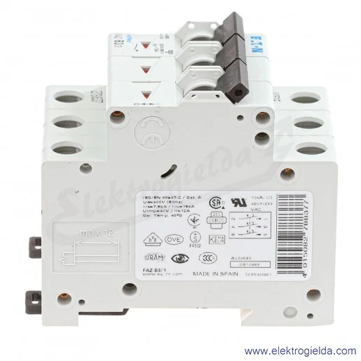 Wyłącznik nadprądowy 278837, FAZ-B3/3, 3P, typ B, 3A, 15kA Wyłącznik nadprądowy 278837, FAZ-B3/3, 3P, typ B, 3A, 15kA