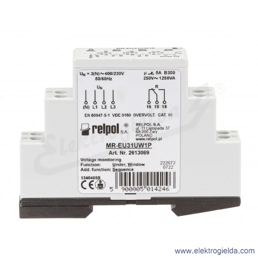 Przekaźnik nadzorczy 2613069 MR-EU31UW1P kontrola napięcia 1P 3x400VAC Przekaźnik nadzorczy 2613069 MR-EU31UW1P kontrola napięcia 1P 3x400VAC