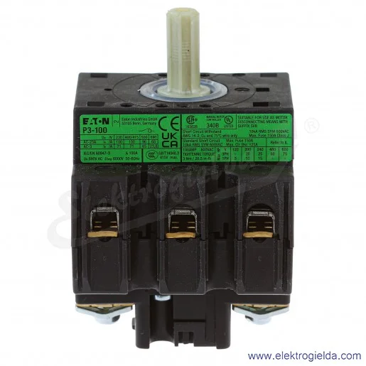 Rozłącznik 062603, P3-100/EA/SVB-SW, 0-1, 3P, 100A, 50kW, czarny Rozłącznik 062603, P3-100/EA/SVB-SW, 0-1, 3P, 100A, 50kW, czarny