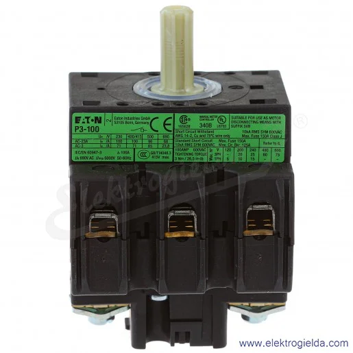 Łącznik krzywkowy 074320, P3-100/EA/SVB, 3P, 0-1, 100A, 37kW, do wbudowania Łącznik krzywkowy 074320, P3-100/EA/SVB, 3P, 0-1, 100A, 37kW, do wbudowania