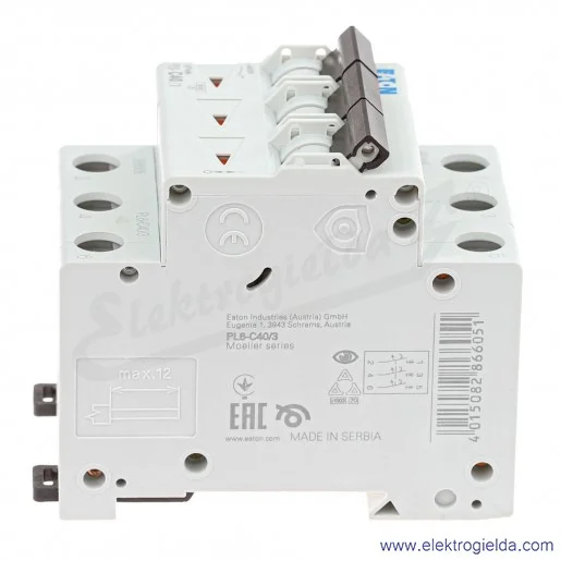 Wyłącznik nadprądowy 286605, PL6-C40/3, 3P, typ C, 40A, 6kA, AC, IP20 Wyłącznik nadprądowy 286605, PL6-C40/3, 3P, typ C, 40A, 6kA, AC, IP20