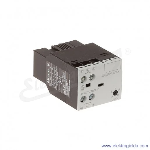 Moduł czasowy DILM32-XTED11-10 o opóźnionym odpadaniu Us 200-240VAC, 0,5-10s do styczników DILM7-38 Moduł czasowy DILM32-XTED11-10 o opóźnionym odpadaniu Us 200-240VAC, 0,5-10s do styczników DILM7-38