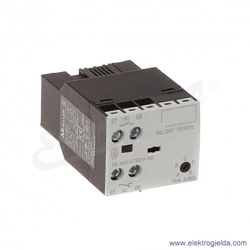 Moduł czasowy DILM32-XTED11-100 o opóźnionym odpadaniu Us 100-130VAC, 5-100s do styczników DILM7-38 Moduł czasowy DILM32-XTED11-100 o opóźnionym odpadaniu Us 100-130VAC, 5-100s do styczników DILM7-38