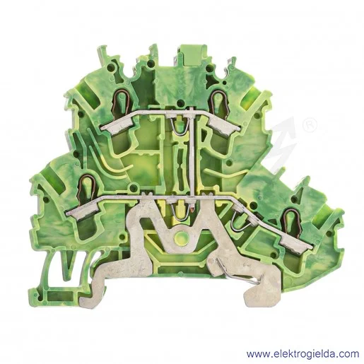 Złączka ochronna 2002-2207 2.5mm2 dwupiętrowa żółto-zielona 4-przewodowa z mostkowaniem wewnętrznym Złączka ochronna 2002-2207 2.5mm2 dwupiętrowa żółto-zielona 4-przewodowa z mostkowaniem wewnętrznym