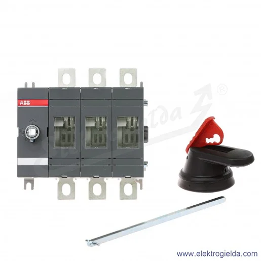 Rozłącznik izolacyjny OT250E03P 250A 3P napęd z przodu, z wałkiem i czarną rączką IP65, montaż na płycie montażowej Rozłącznik izolacyjny OT250E03P 250A 3P napęd z przodu, z wałkiem i czarną rączką IP65, montaż na płycie montażowej