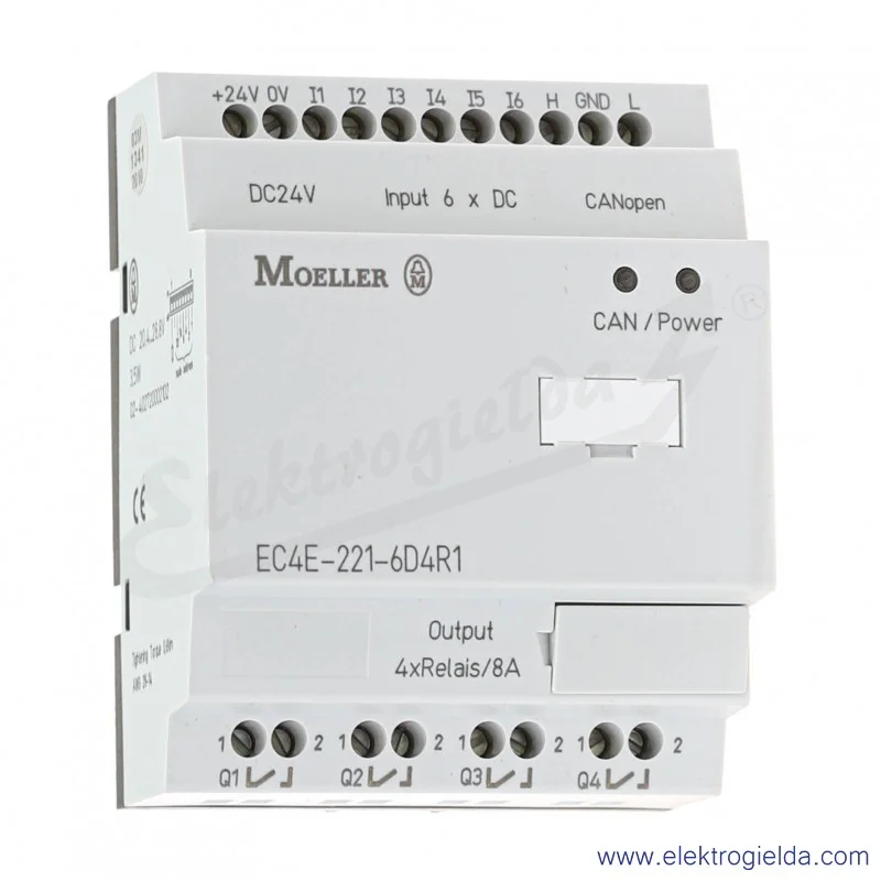 Moduł rozszerzenia 114296, EC4E-221-6D4R1, CANopen, 6 wejść cyfrowych, 4 wyjścia przekaźnikowe, 24VDC Moduł rozszerzenia 114296, EC4E-221-6D4R1, CANopen, 6 wejść cyfrowych, 4 wyjścia przekaźnikowe, 24VDC