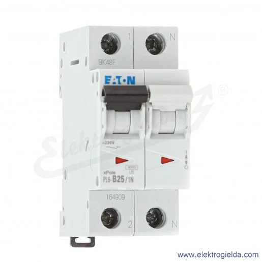 Wyłącznik nadprądowy 164909, PL6-B25/1N, 1P+N, typ B, 25A, 6kA, IP20 Wyłącznik nadprądowy 164909, PL6-B25/1N, 1P+N, typ B, 25A, 6kA, IP20