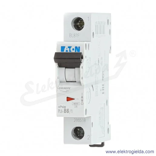 Wyłącznik nadprądowy 286518, PL6-B6/1, 1P, typ B, 6A, 6kA, AC Wyłącznik nadprądowy 286518, PL6-B6/1, 1P, typ B, 6A, 6kA, AC