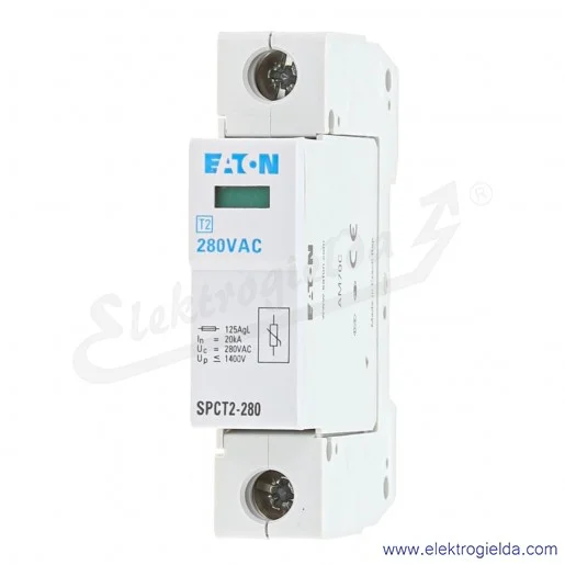 Ogranicznik przepięć 167593, SPCT2-280/1, 1P, klasa C (typ II), 20kA, 230VAC Ogranicznik przepięć 167593, SPCT2-280/1, 1P, klasa C (typ II), 20kA, 230VAC