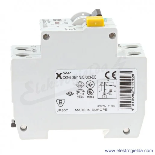 Wyłącznik różnicowoprądowy 241449, CKN6-25/1N/C/003 z członem nadprądowym, 1+N, 25A, typ C, prąd różnicowy 0.03A AC 230V Wyłącznik różnicowoprądowy 241449, CKN6-25/1N/C/003 z członem nadprądowym, 1+N, 25A, typ C, prąd różnicowy 0.03A AC 230V