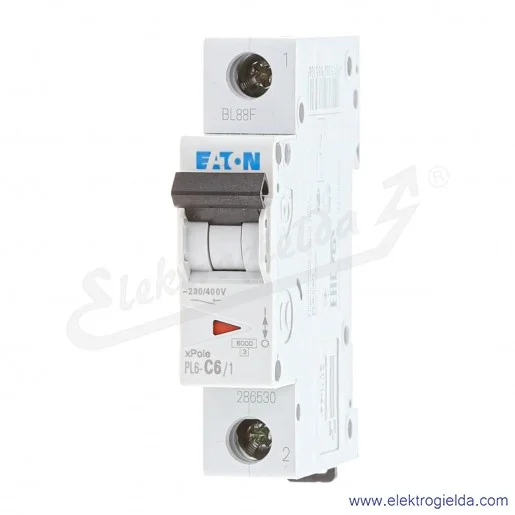 Wyłącznik nadprądowy 286530, PL6-C6/1 1P, typ C, 6A, 6kA, AC, IP20 Wyłącznik nadprądowy 286530, PL6-C6/1 1P, typ C, 6A, 6kA, AC, IP20