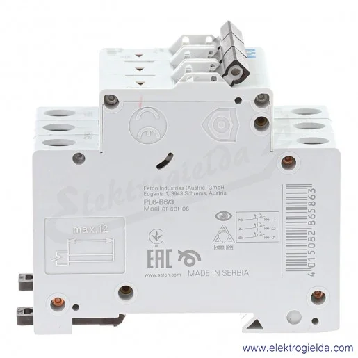 Wyłącznik nadprądowy 286586, PL6-B6/3, 3P, typ B, 6A, 6kA, AC, IP20 Wyłącznik nadprądowy 286586, PL6-B6/3, 3P, typ B, 6A, 6kA, AC, IP20