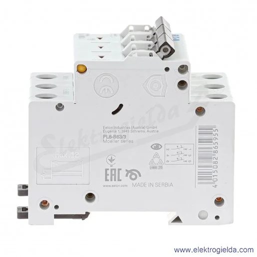 Wyłącznik nadprądowy PL6-B63/3, 3P, typ B, 63A, czułość AC, 6kA Wyłącznik nadprądowy PL6-B63/3, 3P, typ B, 63A, czułość AC, 6kA