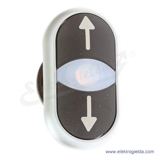 Napęd przycisku 216710, M22-DDL-S-X7/X7, czarny podwójny z podświetleniem, białe strzałki góra-dół, samopowrotny, IP66 Napęd przycisku 216710, M22-DDL-S-X7/X7, czarny podwójny z podświetleniem, białe strzałki góra-dół, samopowrotny, IP66