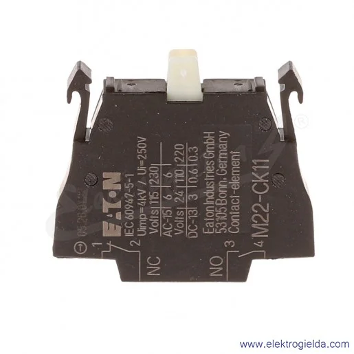 Styk 107940 M22-CK11, 1NO1NC, 6A, montaż czołowy Styk 107940 M22-CK11, 1NO1NC, 6A, montaż czołowy