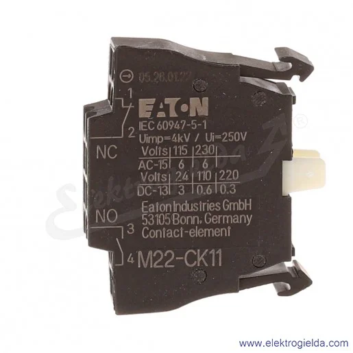 Styk 107940 M22-CK11, 1NO1NC, 6A, montaż czołowy Styk 107940 M22-CK11, 1NO1NC, 6A, montaż czołowy