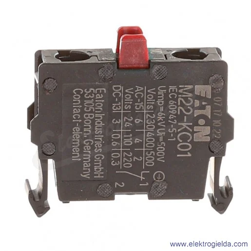 Styk pomocniczy 216382, M22-KC01, 1NC, 6A, do kasety Styk pomocniczy 216382, M22-KC01, 1NC, 6A, do kasety