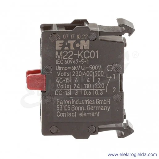 Styk pomocniczy 216382, M22-KC01, 1NC, 6A, do kasety Styk pomocniczy 216382, M22-KC01, 1NC, 6A, do kasety