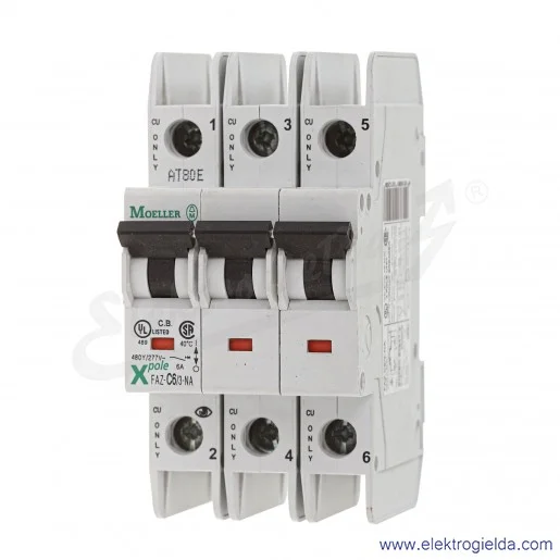 Wyłącznik nadprądowy 102244, FAZ-C6/3-NA, 3P, typ C, 6A, 15kA Wyłącznik nadprądowy 102244, FAZ-C6/3-NA, 3P, typ C, 6A, 15kA