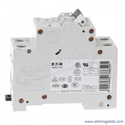Wyłącznik nadprądowy 278659, FAZ-C1/1N, 1+N, typ C, 1A, 15kA, 230VAC Wyłącznik nadprądowy 278659, FAZ-C1/1N, 1+N, typ C, 1A, 15kA, 230VAC
