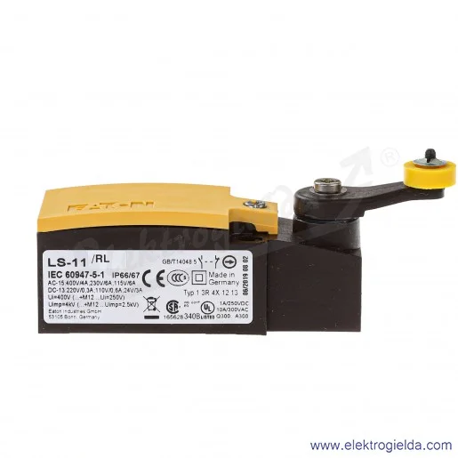 Wyłącznik krańcowy 266111, LS-11/RL, 1NO1NC, 6A, dźwignia z rolką z tworzywa, IP67 Wyłącznik krańcowy 266111, LS-11/RL, 1NO1NC, 6A, dźwignia z rolką z tworzywa, IP67